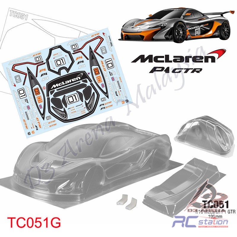 Team C Body Shell 1/10 Clear Body TC051 Mclaren P1 GTR (กว้าง 190mm, ฐานล้อ 258mm)