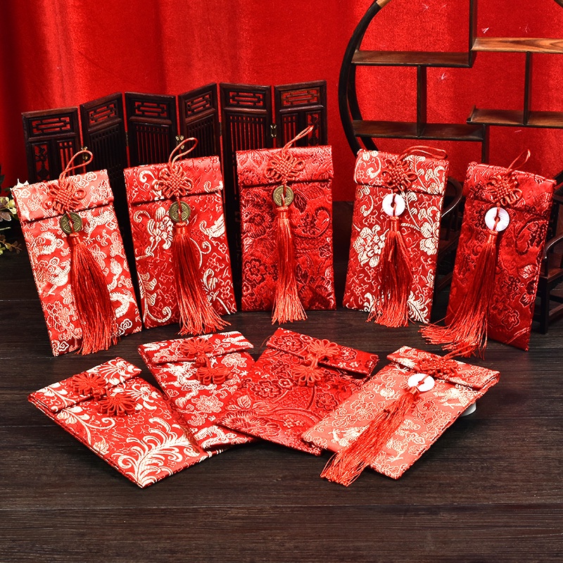Envelopes & Angpao 6 บาท ซองจดหมายสีแดง ซองแดง ซองอั่งเปา 2023 红包 ผ้าศิลปะผ้าAngpaoปีใหม่จีนซองจดหมายสีแดงแพ็คเก็ตสีแดงแพ็คเก็ตเงินเทศกาลฤดูใบไม้ผลิที่มีปมจีน Stationery