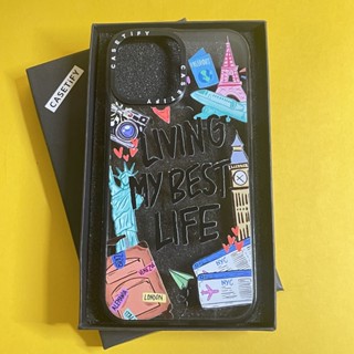 Casetify X LIVNG MY BEST LIFE เคสโทรศัพท์มือถืออะคริลิค TPU ใส ขอบสีดํา พร้อมกล่อง สําหรับ Apple IPhone 11 12 13 14 Pro Max