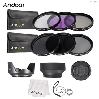 Andoer ชุดฟิลเตอร์เลนส์ UV+CPL+FLD+ND(ND2 ND4 ND8) ขนาด 52 มม. พร้อมกระเป๋าเก็บ ฝาปิดเลนส์ ที่ใส่ฝาปิดเลนส์ และเลนส์ฮู้ดยาง และผ้าทําความสะอาด