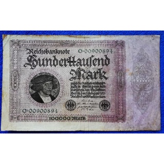 แบงก์​เก่า​เยอรมัน​ Germany, (ยุค​ Weimar​ Republic), 100,000​ Mark, B470L, ใช้แล้ว