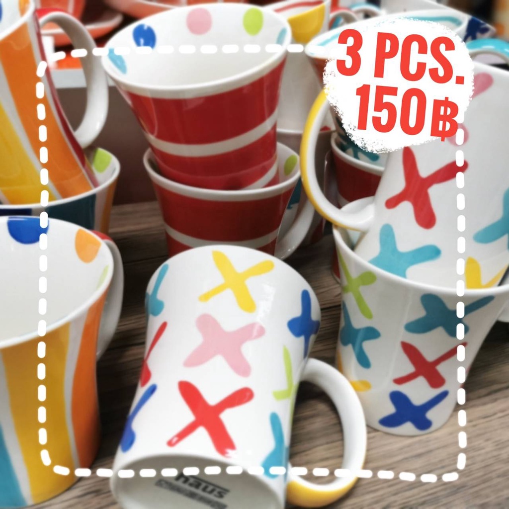INDRA CERAMIC แก้วเซรามิก 12 ออนซ์ มัคลายกราฟฟิค 3 ใบ 150฿ เซรามิกเข้าไมโครเวฟได้