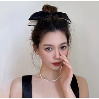 ใหม่สีดําสีขาวกุทัณฑ์ริบบิ้นเชือกผมหางม้าเครื่องประดับผมสําหรับสาวน่ารัก