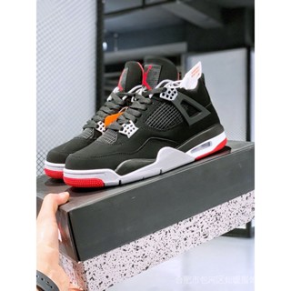 【Wholesaler】Unisex Air Jordan 4 Retro Bred Mid Black Red Bull รองเท้าผ้าใบลําลอง สําหรับผู้ชาย ผู้หญิง เหมาะกับการเล่นบาสเก็ตบอล 1RAE