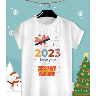 เสื้อลายปีใหม่ เสื้อคริสมาสต์ Merry Christmas &amp; Happy New Year 2023 ผ้า TK ใส่สบาย สีสันสดใส ใส่สบาย ไม่ยืดไม่ย้วย