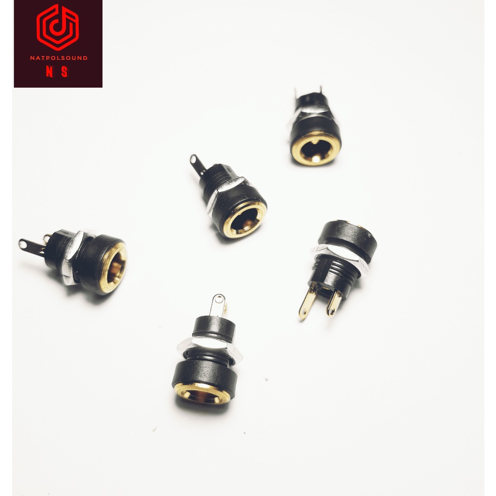 ซ็อกเก็ตDCชาร์จ 8มม. ตัวเมียเงิน ทอง DC 5.5*2.1 มม. รูกลมพร้อมน็อตลวดเชื่อม 2 ขา