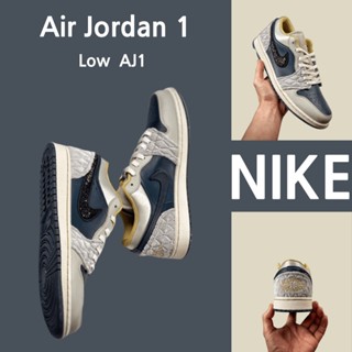 （ยิงจริง）Nike Air Jordan 1 Low ผ้าซาตินสีเทาดำ ของแท้100%💯รองเท้าผ้าใบ รองเท้า รองเท้าวิ่ง รองเท้า nike-1-4