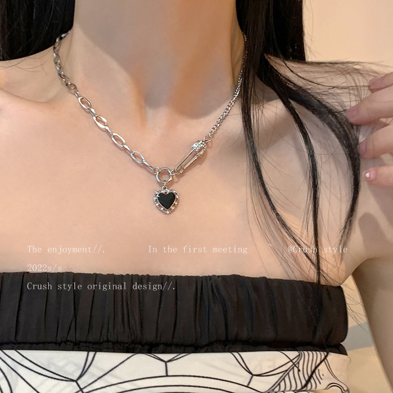 17กม. แฟชั่น Y2K สร้อยคอเงิน สําหรับผู้หญิง จี้หัวใจ คริสตัล พลอย โซ่ โช้คเกอร์ เครื่องประดับ อุปกรณ์เสริม