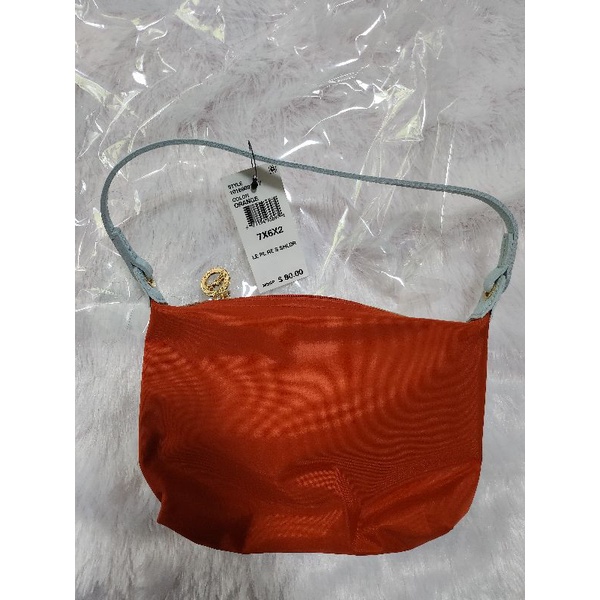 LONGCHAMP LE PLIAGE RE PLAY Shoulder bag new สีส้ม ครีม หูฟ้า