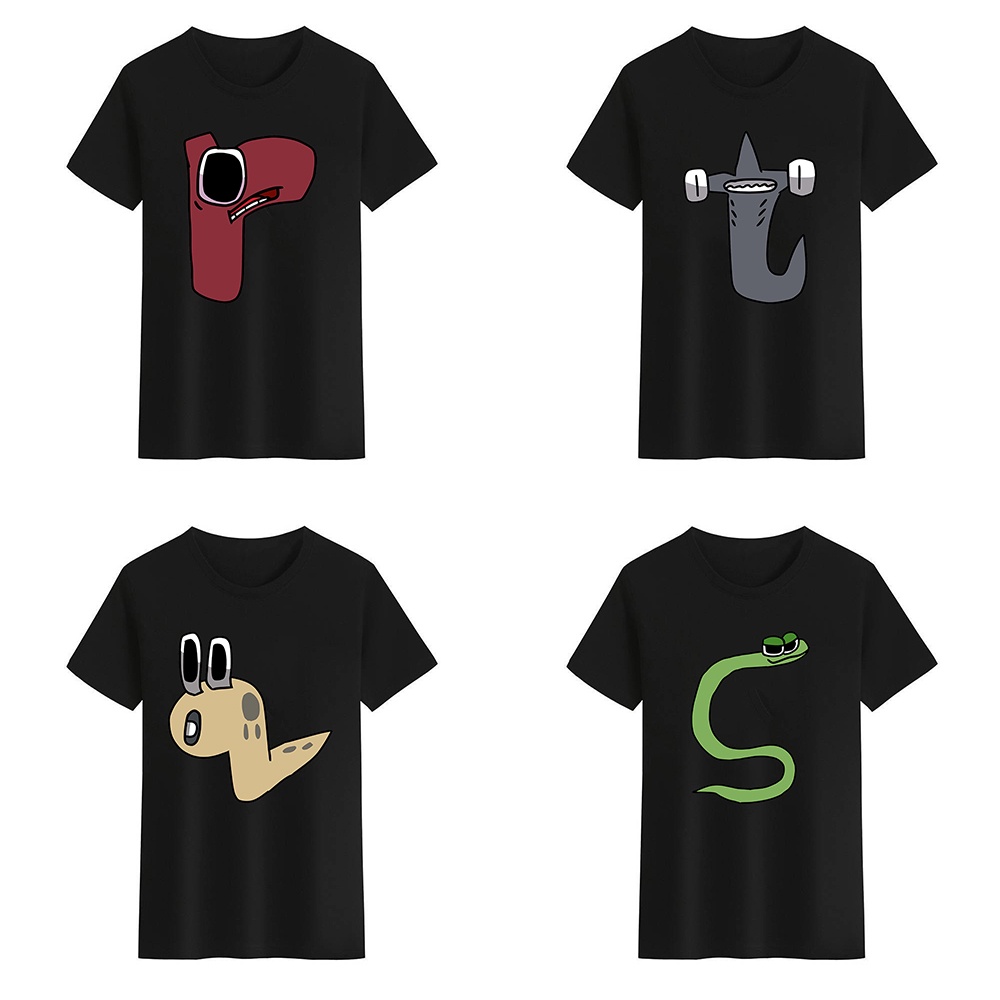 Mingyuan Smile Lowercase ตัวอักษรตัวอักษร Lore Q RST เสื้อยืดสําหรับผู้ชายผู้หญิงสีดําสีขาว Tees รอบ