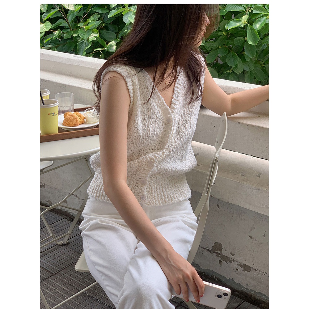 CHAWY Knit sweet top C3732 เสื้อknit เสื้อสไตล์เกาหลี มี 2 สี ดำ ขาว