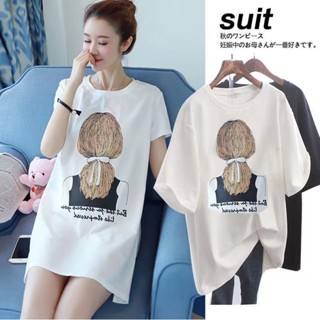 จัดส่งที่รวดเร็ว เสื้อยืด เดรส กระโปรงสั้น🍭ผ้าฝ้าย พิมพ์ลาย ขนาดใหญ่ กระโปรงสวย🌾แขนสั้นผู้หญิง กลาง-ยาว K59