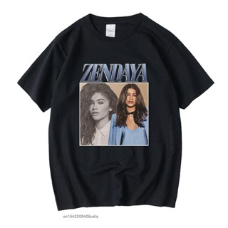 แฟชั่นคลาสสิกZendaya มังงะ Vintage Unisex สีดำ Tshirt ชายเสื้อ Retro Graphic เสื้อ T เสื้อยืดผ้าฝ้ายชายหญิง Tees Tops