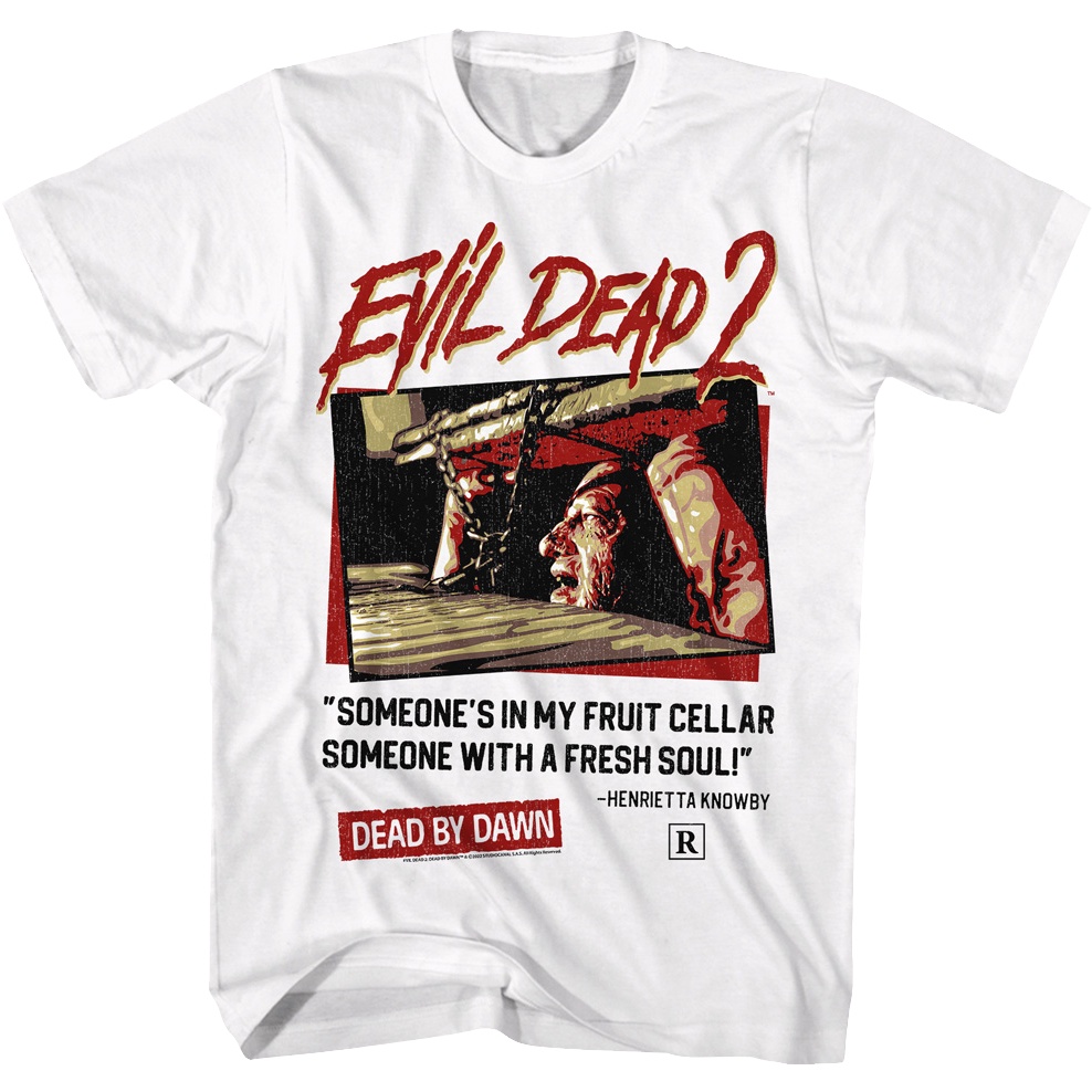 Someone's In My Fruit Cellar Evil Dead T-Shirt เสือยืดผู้ชาย เสื้อครอปสายฝอ
