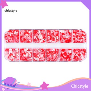 Chicstyle อุปกรณ์ตกแต่งเล็บ กลิตเตอร์ รูปหัวใจ ดอกไม้ หลายรูปทรง สําหรับวันวาเลนไทน์ 1 กล่อง