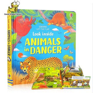 (ใช้โค้ดรับcoinคืน10%ได้) พร้อมส่ง Usborne Look Inside Animals in Danger Hardcover