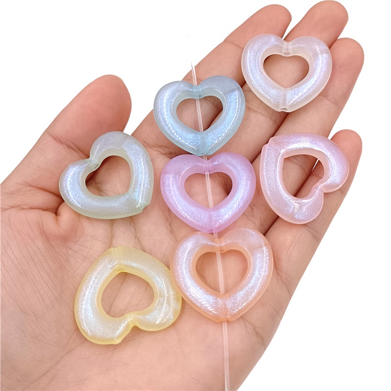 จี้ลูกปัดอะคริลิค รูปหัวใจ แบบรูกลวง สําหรับทําเครื่องประดับ สร้อยคอ ต่างหู DIY จํานวน 10 ชิ้น