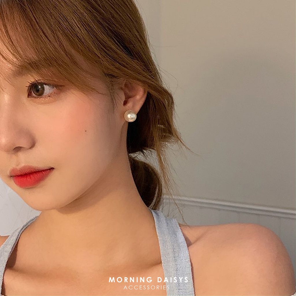 MORNING DAISYS ต่างหูก้านสแตนเลสมุกกลม แฟชั่นเกาหลี