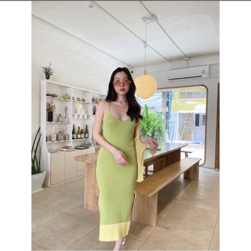 tshoppppp เดรส/เดรสไหมพรม/เดรสสีเขียว