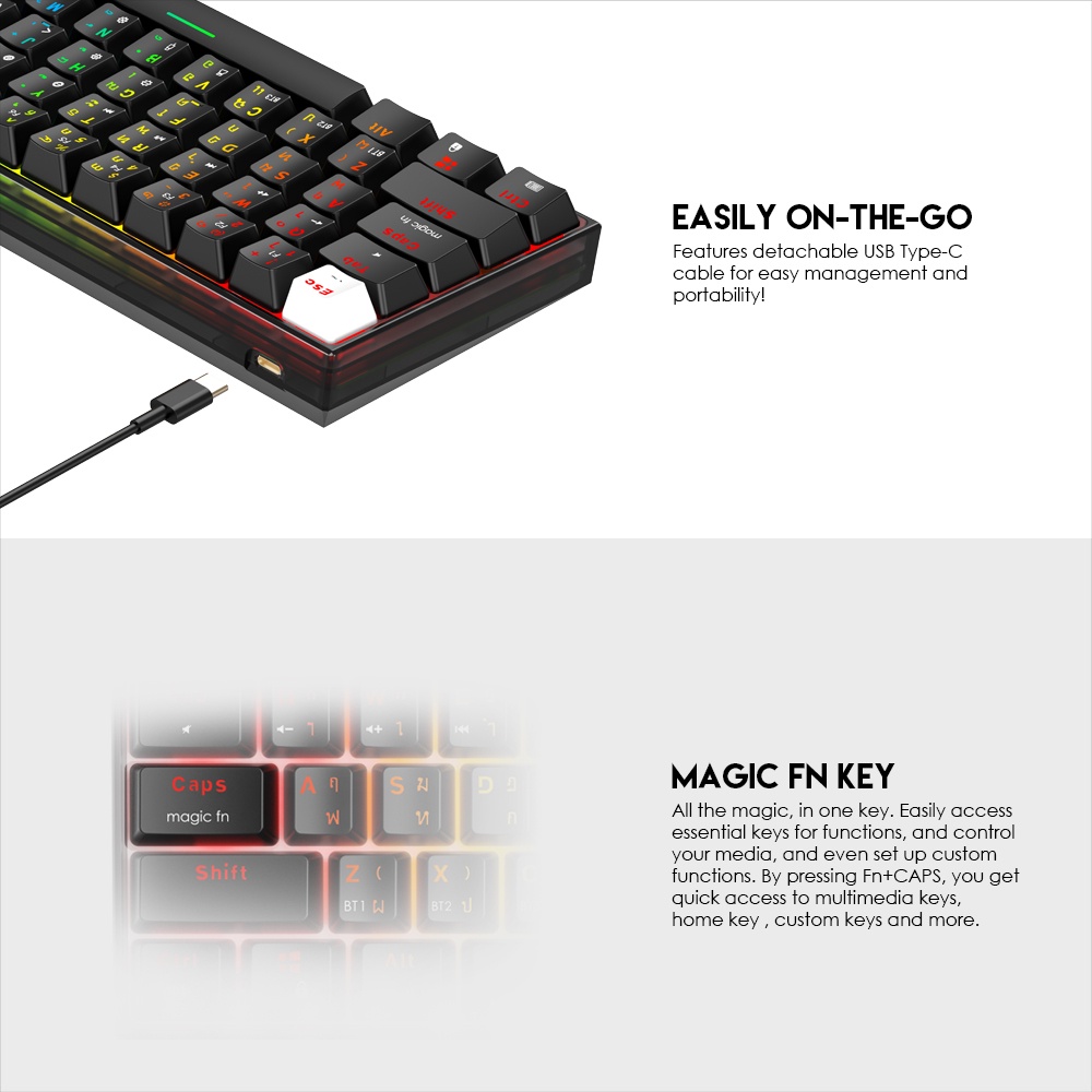 FANTECH MK860 MAXFIT61 FROST WIRELESS Hotswappable KEYBOARD MODULAR MECHANICAL KEYBOARD RED SWITCH และ BLUE SWITCH
