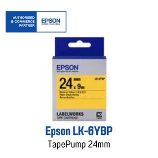 TapePump 24mm. Black On Yellow  เทปพิมพ์อักษร 24 มม. ดำพื้นเหลือง Epson LK-6YBP ของแท้