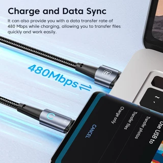 Toocki 66W 6A USB Type C สายชาร์จเร็ว 2.4A ไมโคร สายข้อมูล USB-L สายชาร์จ พร้อมไฟแอลอีดี