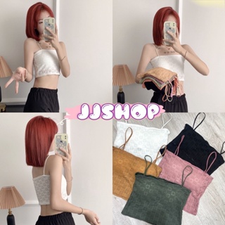 JJ shop 💜พร้อมส่ง  เสื้อสายเดี่ยวไหมพรม มีฟองน้ำ ลายดอกไม้ผ้านิ่มๆใส่สบายๆ "FY5228" -N