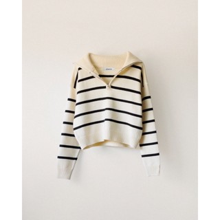 Aliotte - Almi Sweater สเวตเตอร์คอปกซิปครึ่งริ้วขาวดำ