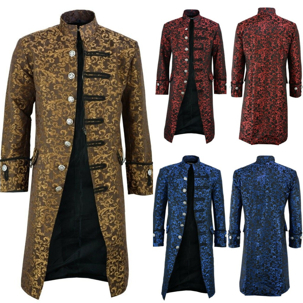 ผู้ชาย Victoria Edwardian Steampunk Trench Coat Frock Outwear Vintage Prince Overcoat ยุคกลาง Renais