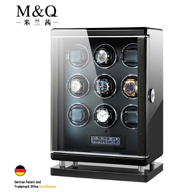 MELANCY New Black  Automatic Watch winder  9 Watch Slots Double Watch Box with Fingerprint MQ-52