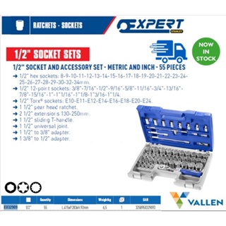 EXPERT by Stanley E032909 - 55pc 1/2" Square Drive Metric 6pt + Inch 12pt + Torx Socket Set