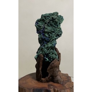 อะซูไรท์ มาลาไคท์ (Azurite Malachite) รูปทรง freeform 0.4 kg พร้อมฐานไม้