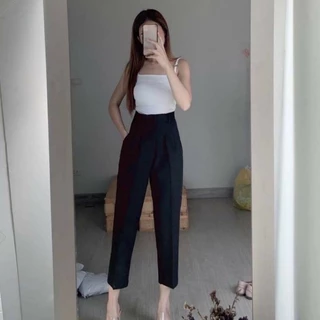 (A) กางเกงทรงบอย ผ้าเปเป้ เอวสูงงานป้ายเกรดA👖พร้อมส่ง