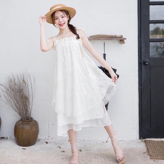 (พรี) #KATI230ꕤ ‎⸝ ⸝ ⸝ White Kawai◞ เดรสสีขาว เดรสยาว