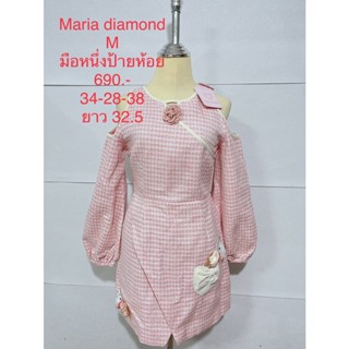 เดรสสั้น ไหล่ตก ผ้าทวิส สีชมพู MARIA DIAMOND SIZE M มือหนึ่งป้ายห้อย