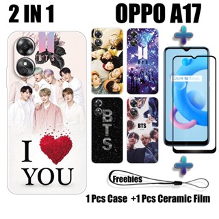 2 IN 1 เคสโทรศัพท์มือถือ เซรามิค กันรอยหน้าจอ ทรงโค้ง ลาย BTS สําหรับ OPPO A17