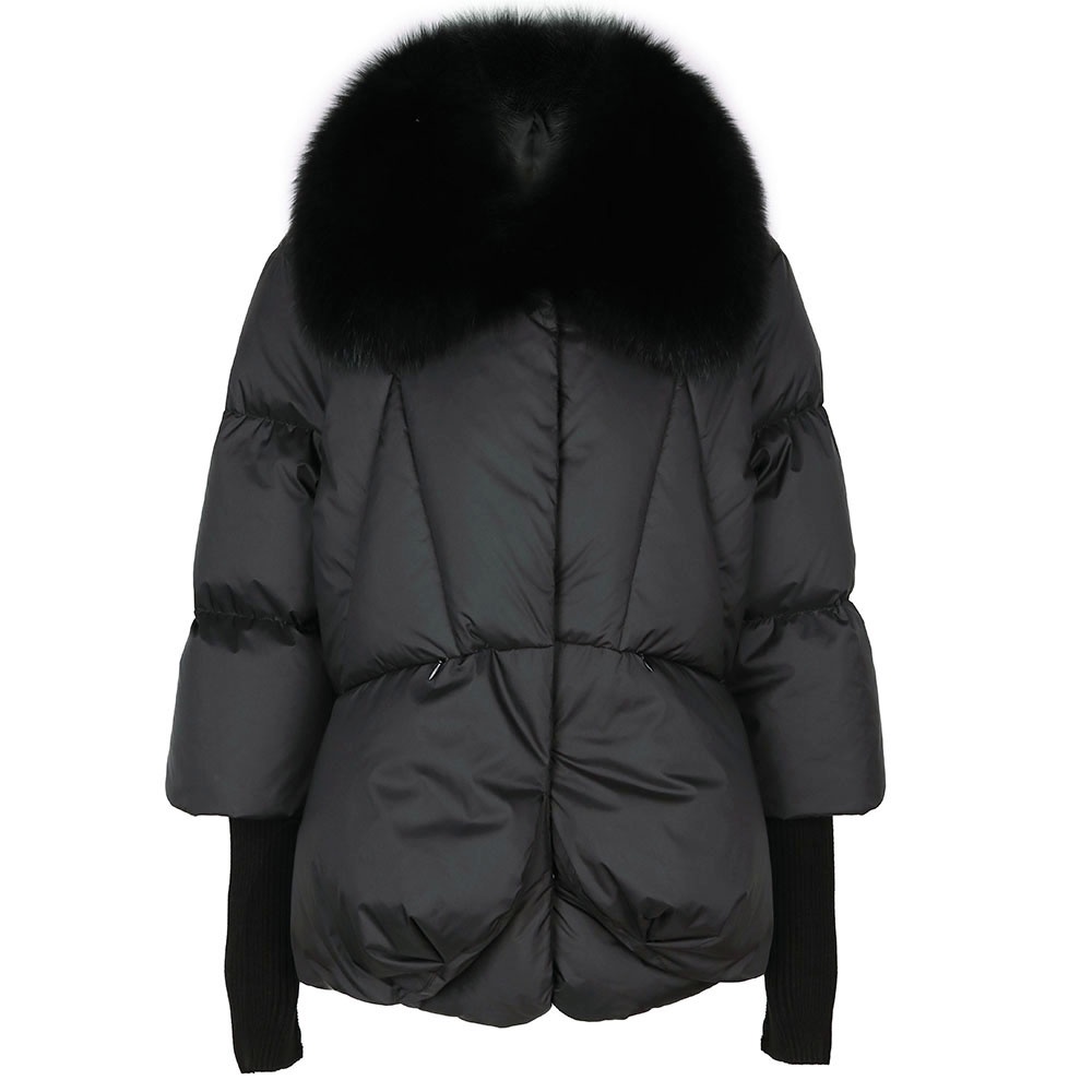 BYOLOAgain Oversized Winter Warm Real Fox Fur Collar Black Down Coat Women Puffer Outerwear Jackets 2022 Autumn Winter #2