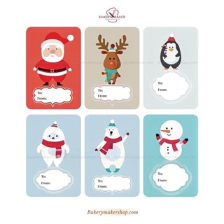 สติกเกอร์ Xmas คละ 6 แบบ แพ็ค 18 ดวง Sticker Christmas สติ้กเกอร์ตกแต่งกระปุกคุ้กกี้ สติ้กเกอร์เบเกอรี่