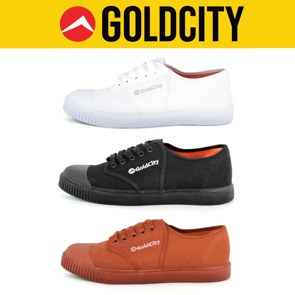 รองเท้าผ้าใบนักเรียน GoldCity โกลซิตี้ ขาว ดำ น้ำตาล รุ่น G205 พื้นหนา