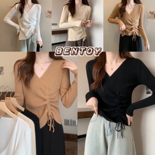 Bentoy(67019)เสื้อยืดไหมพรม แขนยาว คอวี แต่งสายรุดข้างๆ