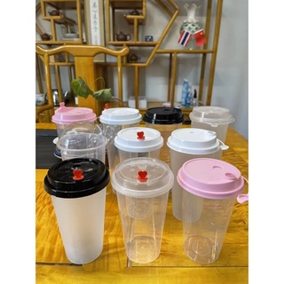 TH แก้วPP [พร้อมฝา500ใบ] แก้วพลาสติกใสแข็งเหมาะกับร้านชานมไข่มุก ร้านกาแฟพรีเมี่ยม ขายส่ง