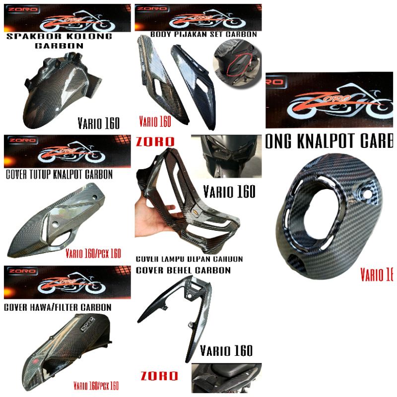 คาร์บอนคาร์บอนคาร์บอน ZORO VARIO 160 ฝาครอบ Stirrup Footrest BODY ช่องทางท่อไอเสีย Air ไฟหน้า Fender ภายใต้