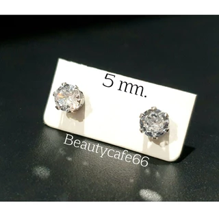 DB31 ต่างหูเพชร circle cut สีขาว 2mm.- 6 mm. ก้านสแตนเลส (1คู่) ต่างหูเพชร เตย 6 ขา