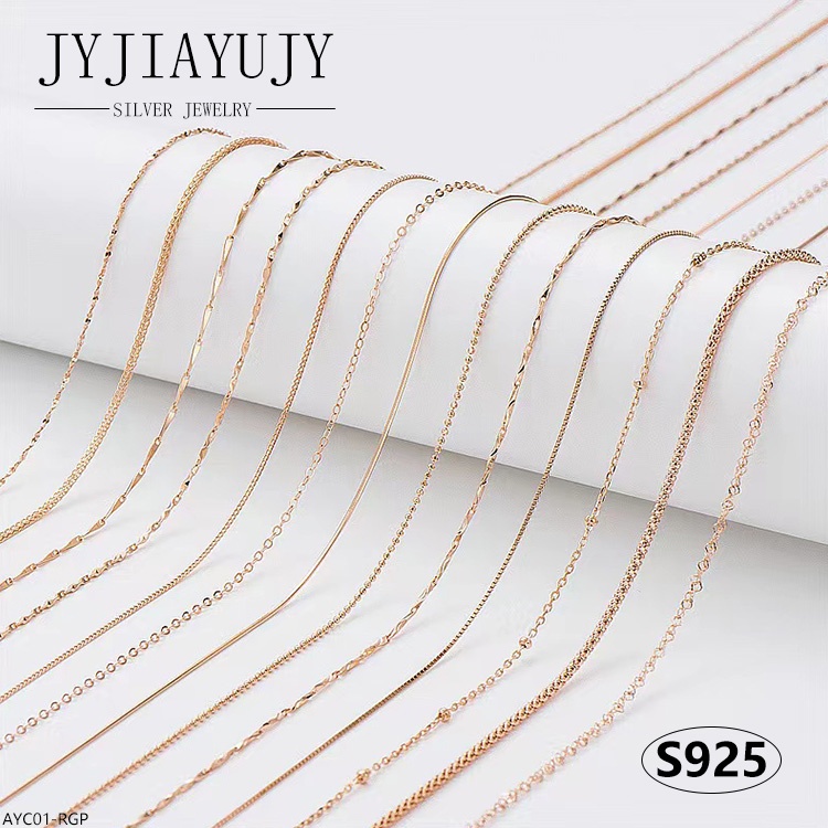 JYJIAYUJY 100% เงินสเตอร์ลิง S925 สร้อยคอ Hypoallergenic Rose Gold สีการออกแบบที่แตกต่างกันเกาหลีสไต