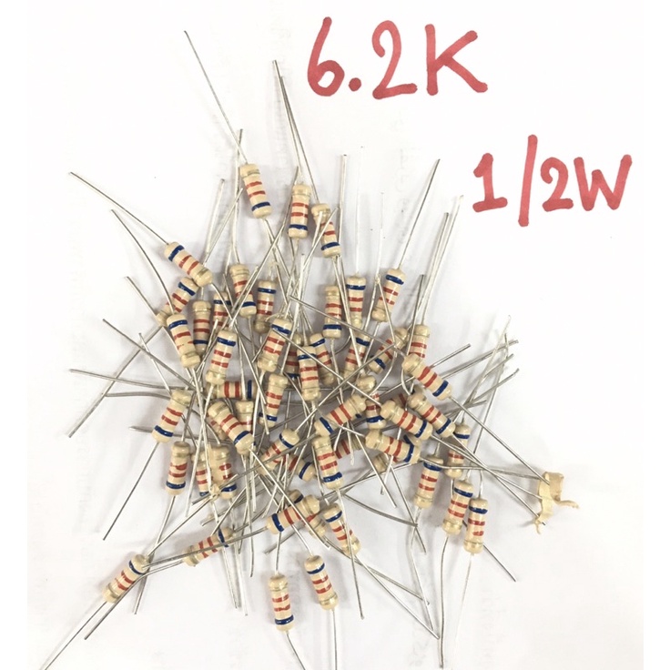 ตัวต้านทาน(รีซีสเตอร์ Resistor) 6.2K 1/2 W(ค่า 6.2 กิโลโอห์ม 1/2 วัตต์)  *ชุดละ10 ตัว