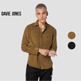 DAVIE JONES เสื้อเชิ้ต ผู้ชาย แขนยาว สีน้ำตาล สีดำ Long Sleeve Shirt in brown black SH0105BR BK