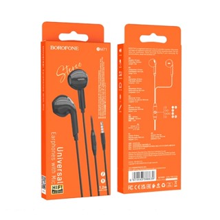 Borofone BM71 หูฟังแจ็ค3.5 ฟังเพลง เสียงชัด 1.2m Light Song Universal 3.5mm Wired Earphones with Mic(Black)