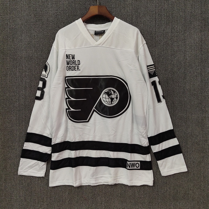 Hockey Jersey Harajuku Retro Hockey Jersey hiphop Loose Jersey เสื้อยืดแขนยาวเสื้อกีฬา