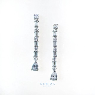 Neriza Jewelry/ต่างหูเพชรระย้าก้านเงินแท้ เครื่องประดับออกงาน เพชรสังเคราะห์เกรดพรีเมี่ยมเทียบเท่าเพชรแท้ จัดส่งฟรีNE148