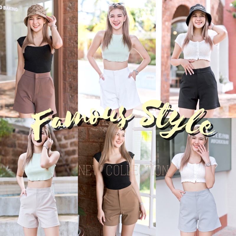🍒ขาสั้นตะขอซิปหน้าโรเซฟ🍒-เอวสูง-กระเป๋าข้าง2ข้าง-🏷️งานป้ายFamous